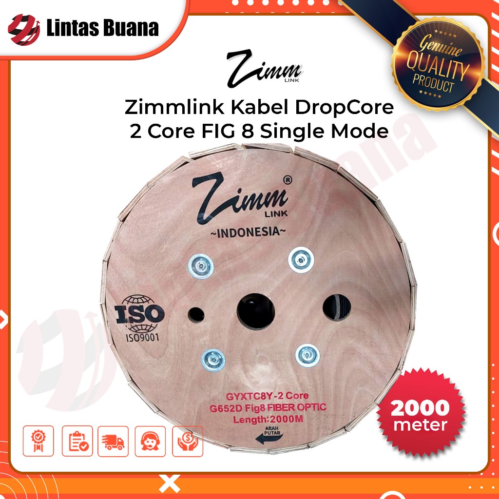 Zimmlink Kabel Dropcore 2 core FIG8 ZGYXTC-8Y 2CORE 2KM OD 3,6 X 7.7 MM - HDPE 2000 meter