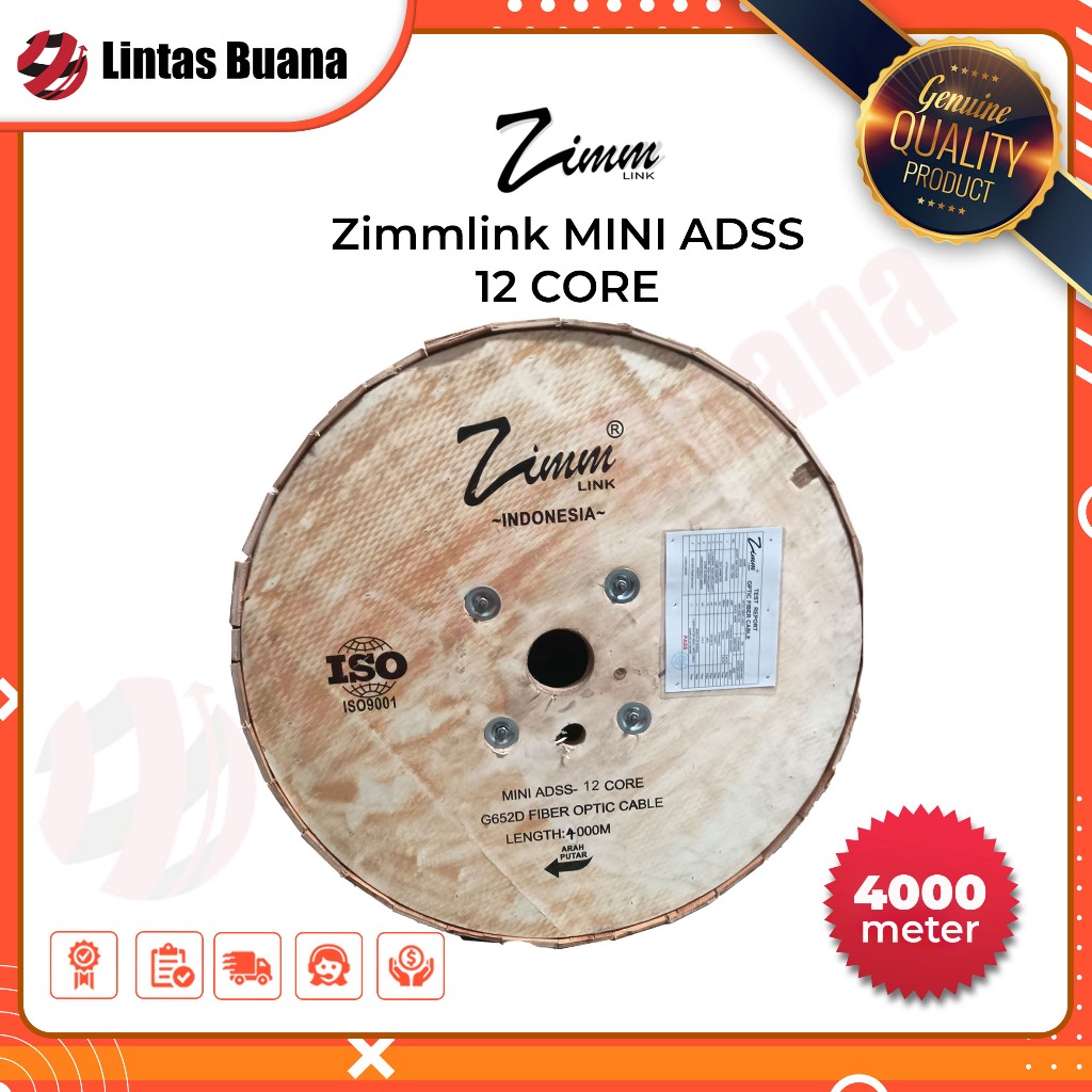 Kabel Fiber Optik Mini ADSS 12 Core 4000 meter Zimmlink