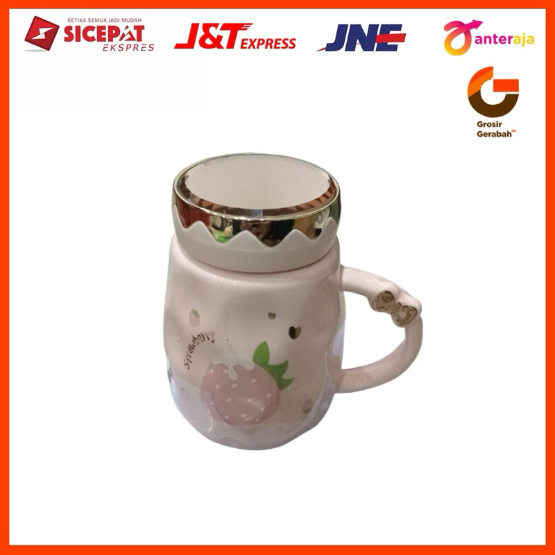 tiara mug keramik + tutup putar strawberry gift box cy8272-2 59519