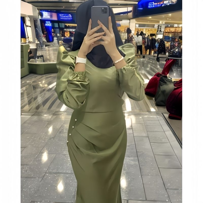 READY JUMBO Elora Dress Satin Silk Premium | Baju Fashion Wanita Kondangan Wisuda | Couple Muslimah 