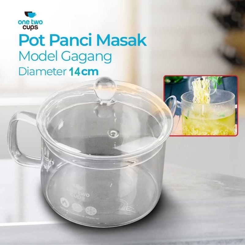 One Two Cups {Panci Kaca Glass Cooking Pot Tahan Panas Model Aesthetic Gagang - YWJ-1265 - Alat Perl