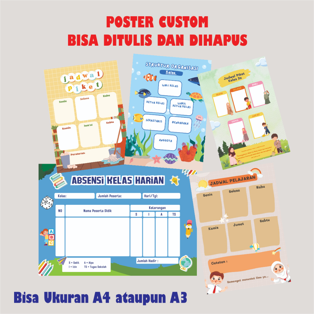

POSTER CUSTOM WEEKLY PLANNER/POSTER BISA DITULIS DAN DIHAPUS/POSTER JADWAL PELAJARAN/ JADWAL PIKET/STRUKTUR ORGANISASI/ABSENSI HARIAN