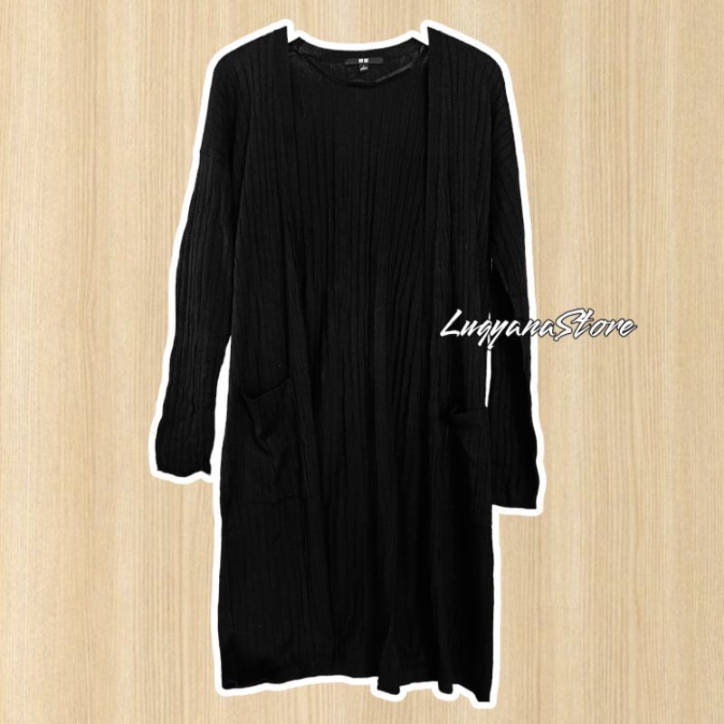 [COD] CARDIGAN TUNIK RAJUT UNIQLO HITAM PEKAT | OUTER RAJUT UNIQLO WANITA | CARDIGAN PANJANG HITAM