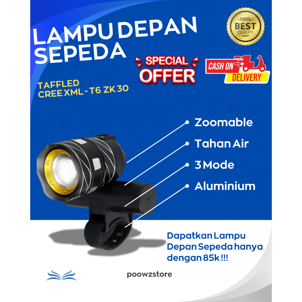 Lampu Depan Sepeda Ontel Bmx Mtb Anak Listrik LED Super Terang Waterproof Tahan Air TAFFLED ZK30