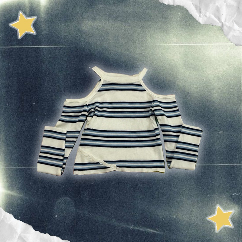 Knit stripped off shoulder  top