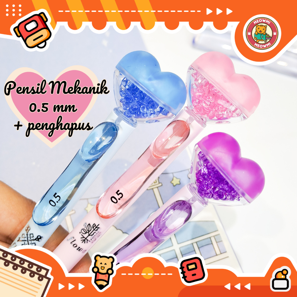 

Pensil Mekanik 0.5mm Bentuk Hati Love Penghapus Praktis PS0045