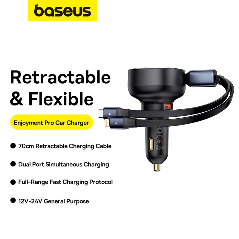 Baseus Car Charger 60W Enjoyment Pro Car Charger Kabel Tarik