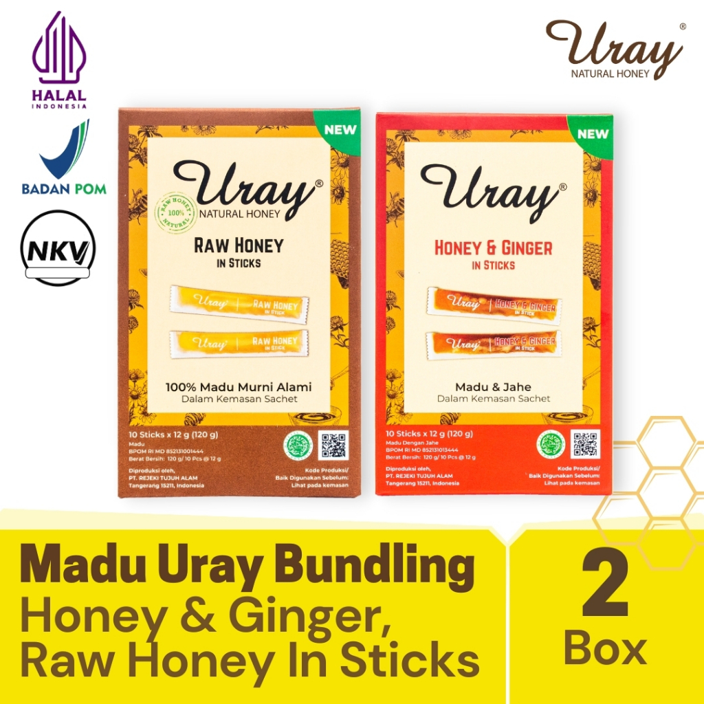 

Bundling 2 Box Madu Uray Raw Honey In Sticks 120gr & Uray Honey & Ginger