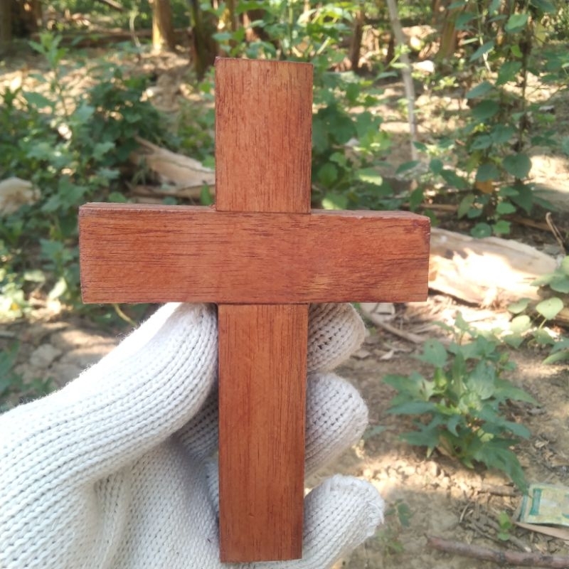 salib kayu jati polos 15cm Salib Gantung kayu jati tpk