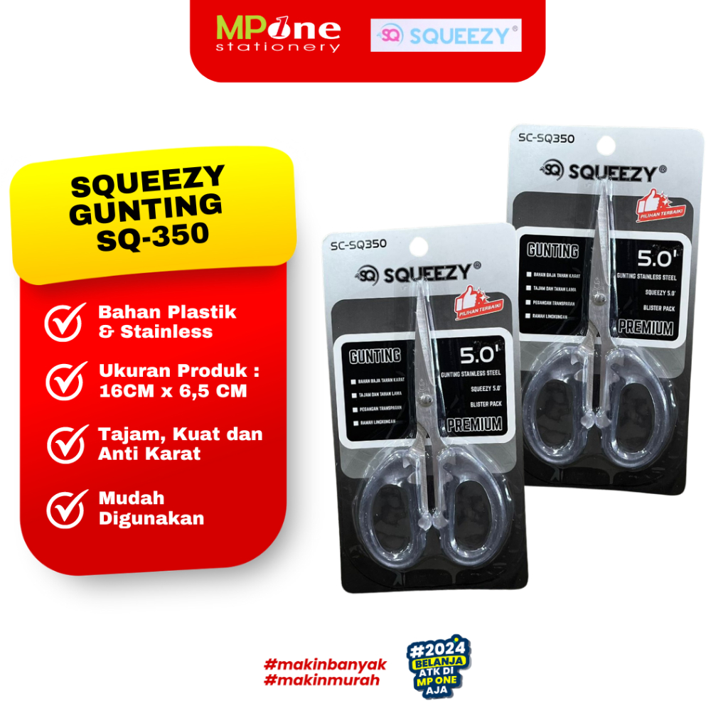 

(1 PCS) Squeezy Gunting Kecil SQ-350 Metalic Transparant / Gunting Tajam Kecil Premium Squeezy sq350