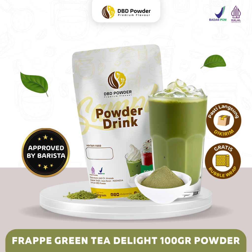 

Sample Bubuk Minuman Frappe Green Tea Delight - Sample Powder Green Tea Delight 100 Gram
