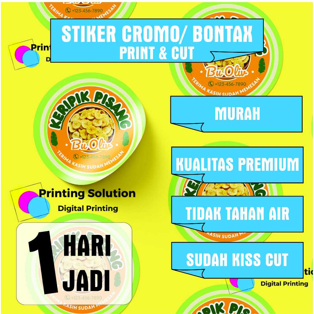 

Cetak Stiker label Cromo, Kromo / Print cut cromo a3+ tanpa laminasi