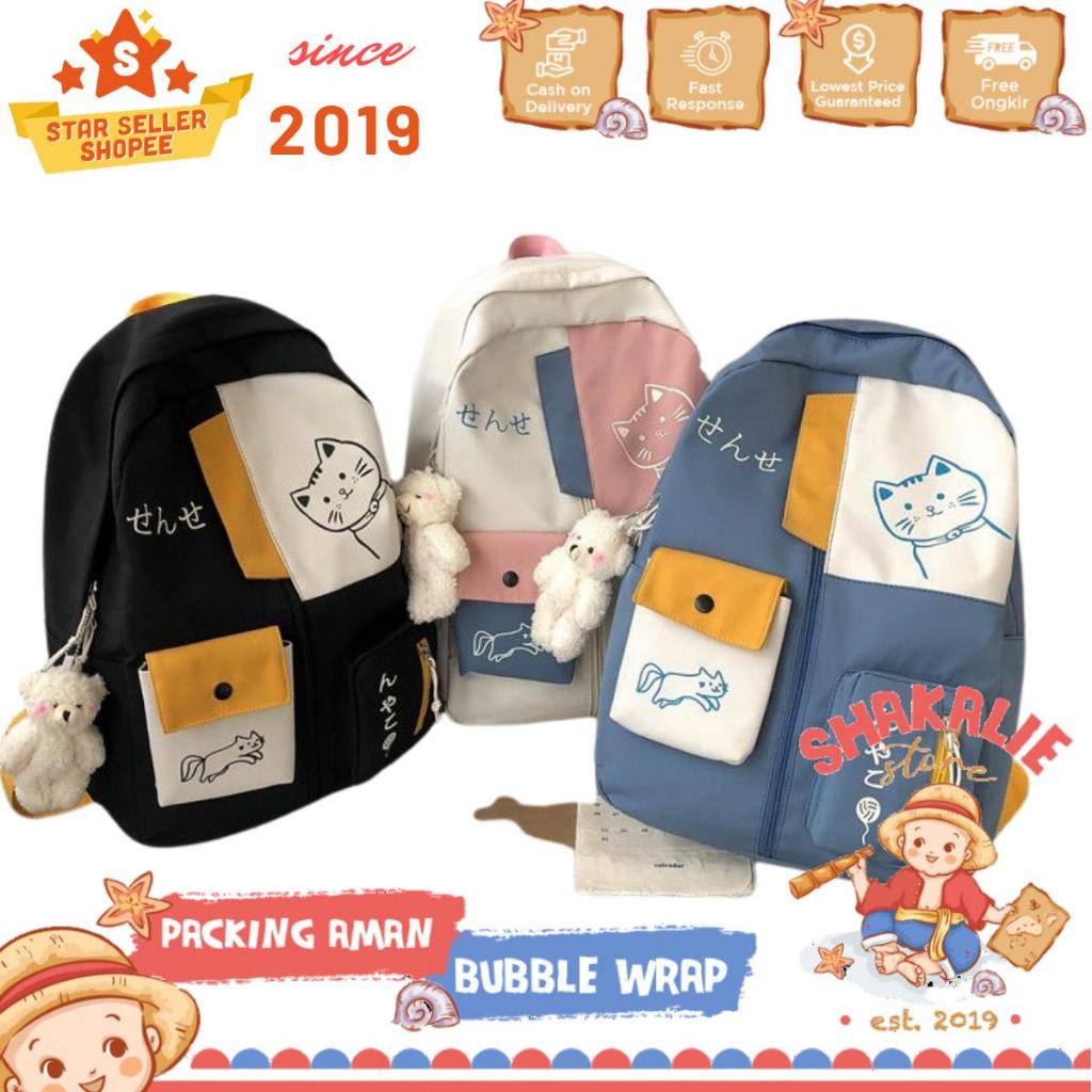 Tas Ransel Wanita Anak Remaja Motif Karakter Kucing Tas Sekolah Kanvas Nilon Lokal Handmade Model Ko