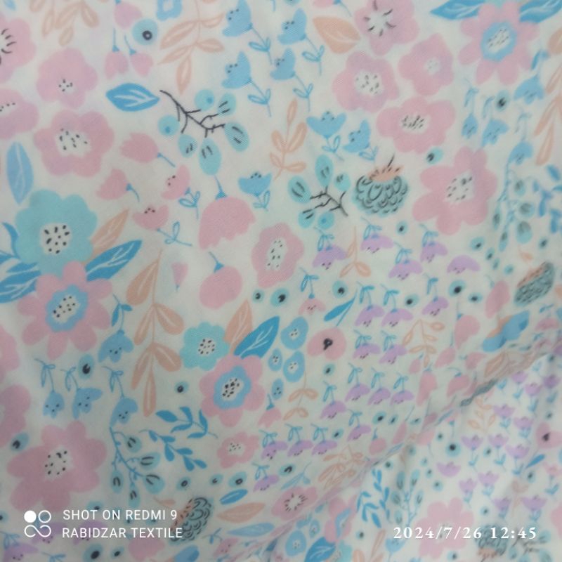 KAIN KATUN RAYON PREMIUM GARMENT MOTIF BUNGA PINK TSCA