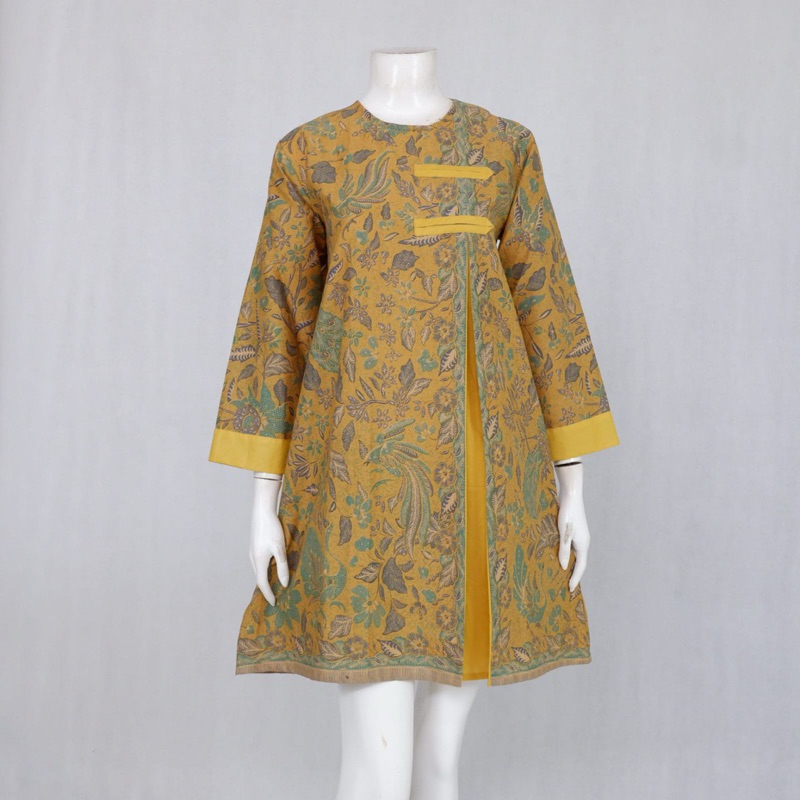 Atasan Batik Wanita Terbaru Tunik batik kunyit dan putih pink Anchika