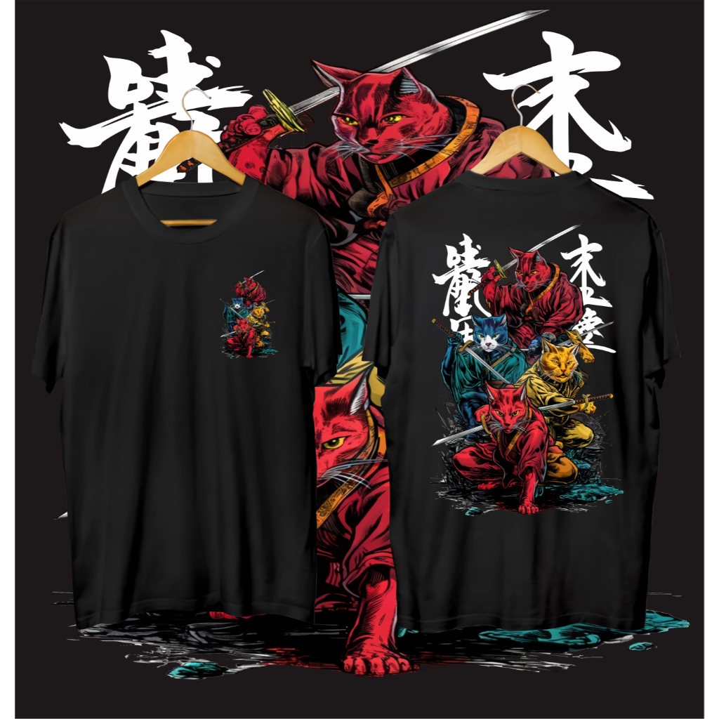 GF123/Kaos distro dewasa n anak Kucing samurai/ couple atasan ayah dan anak /sablon DTF berkualitas