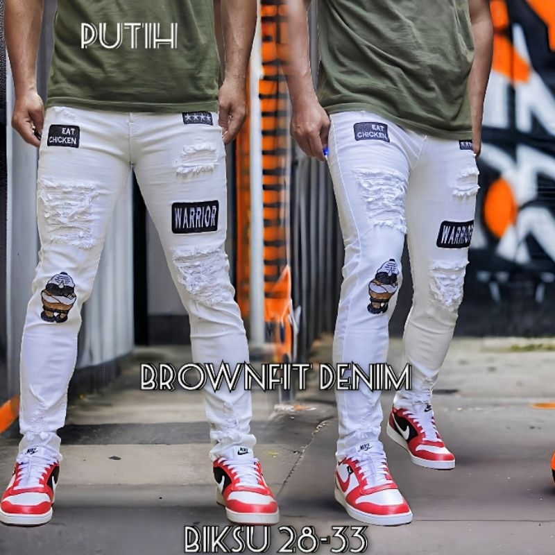 Celana Pria Jeans Sobek Bordir Riped New Bikers Slimfit
