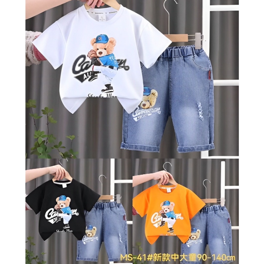 Setelan Anak Laki-Laki Usia 4-7 Tahun | Fashion Trendy Anak Cowok Baju Kaos Katun Lengan Pendek Moti