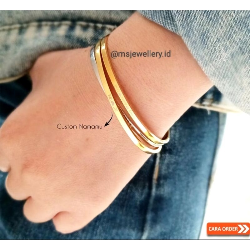 Gelang plat nama custom Titanium Asli Lapis Emas 18k