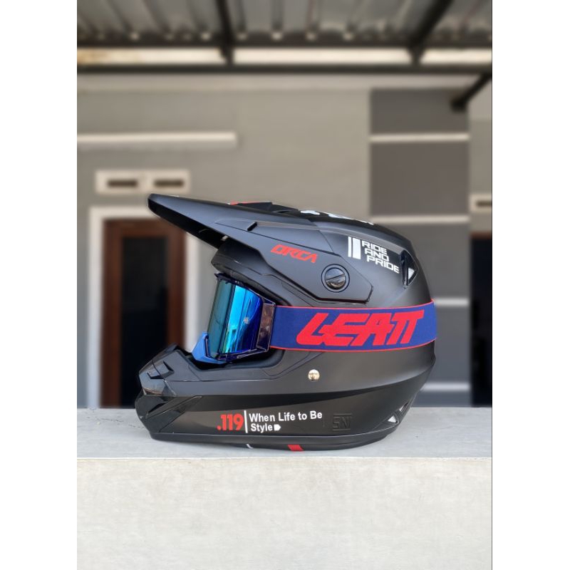 HELM CUSTOM ORCA ONEONENINE DAN GOGGLE LEAT