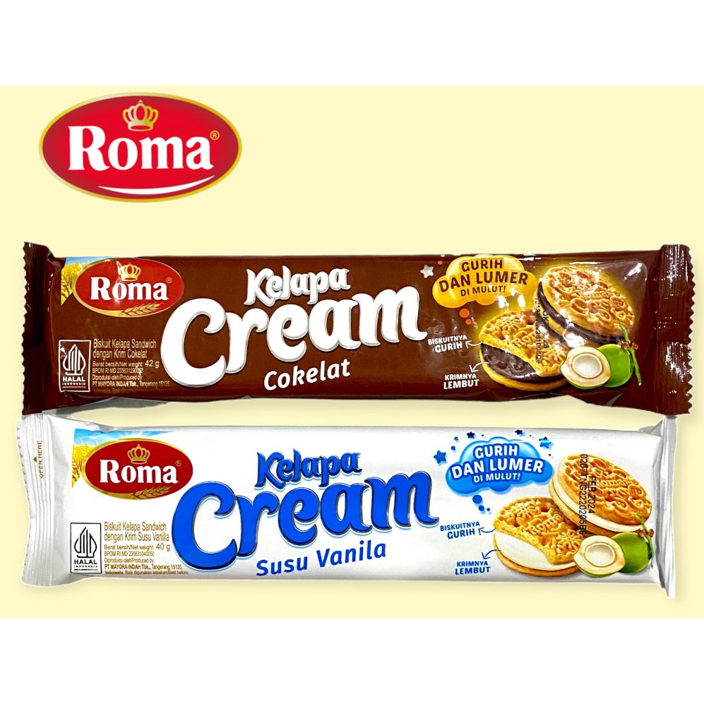 

Roma Kelapa Cream Coklat dan Vanilla 40gr Per Pcs