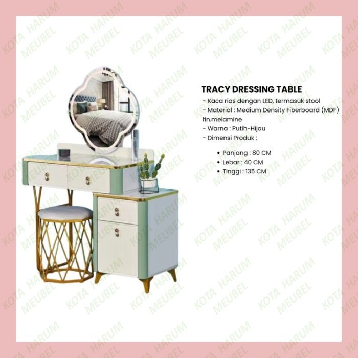 meja rias mewah emas marmer putih lucu pakai lampu minimalis modern murah tracy informa klasik elega