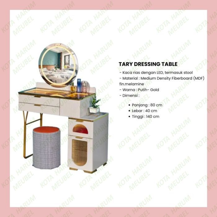 meja rias mewah emas marmer putih lucu pakai lampu minimalis modern murah tary informa klasik elegan