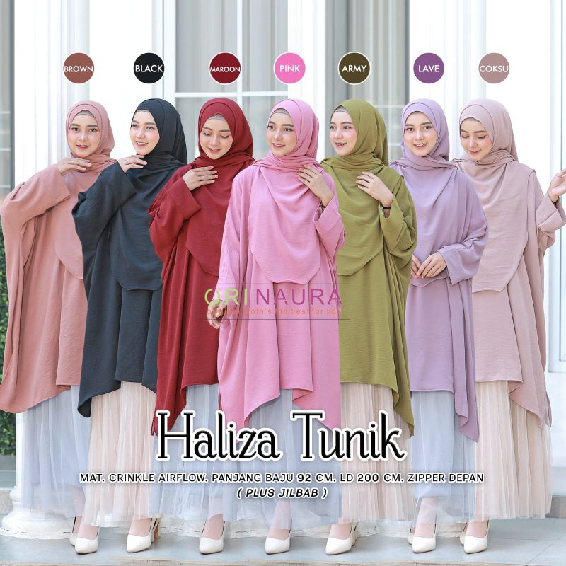 HALIZA TUNIK BY ORI NAURA // TUNIK PLUS JILBAB BAHAN RAYON CRINKLE