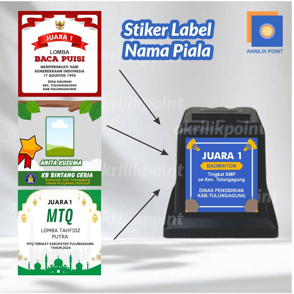 

STIKER LABEL TULISAN PIALA CUSTOM untuk Tatakan Plastik W4