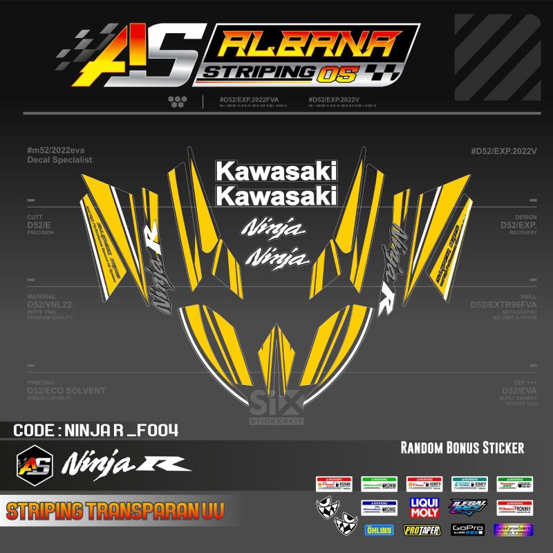 STIKER KAWASAKI NINJA R 2015 TRANSPRAN/STRIPING TRANSPARAN NINJA R 2015 MOTIF ORI