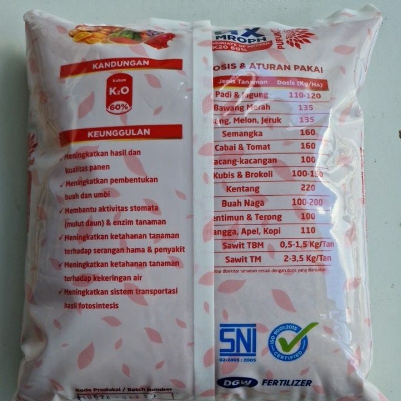 Pupuk KCL HX Mroph K20 60% 5 KG