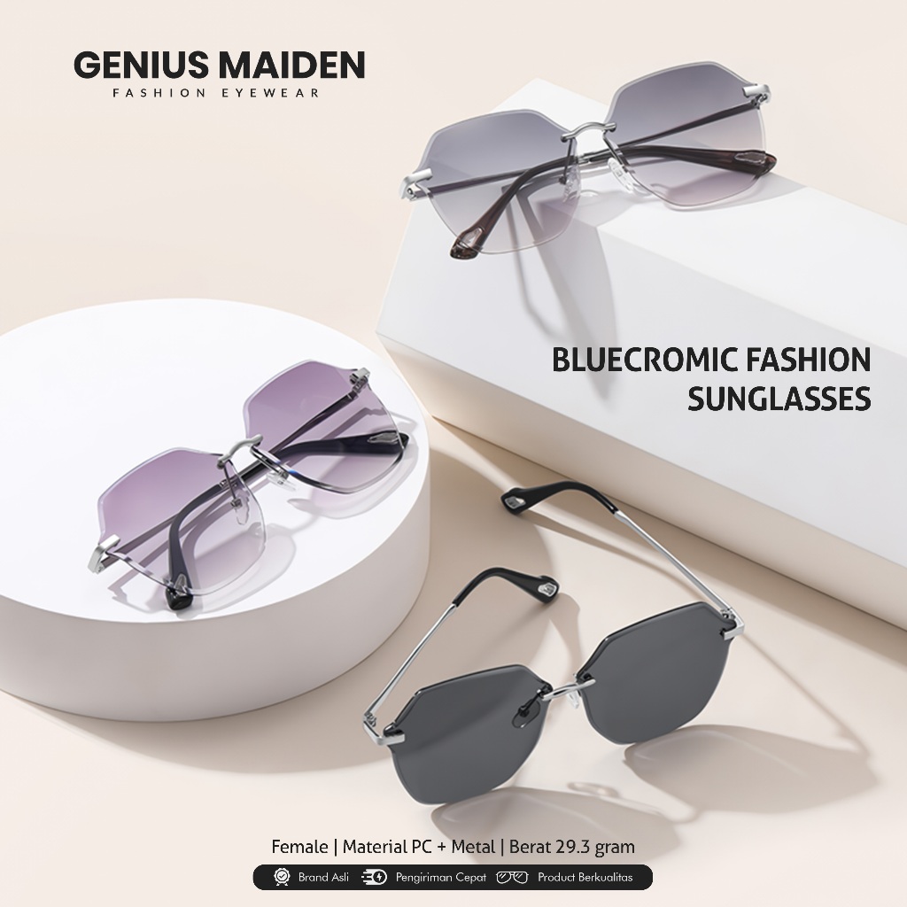 Genius Maiden Kacamata Bluecromic Bahan TR-90 +Metal Wanita Fashion Terbaru 8195 - 8197