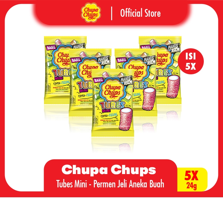 

Chupa Chups Sour Tubes 24g - Permen Jeli Asam Manis Rasa Buah Tropikal (5 Packs)