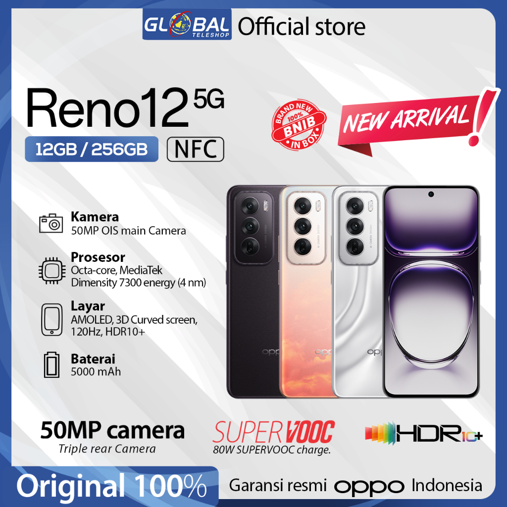 Oppo Reno 12 5G 12/256GB | Reno 12 Pro 5G 12/512GB Garansi Resmi