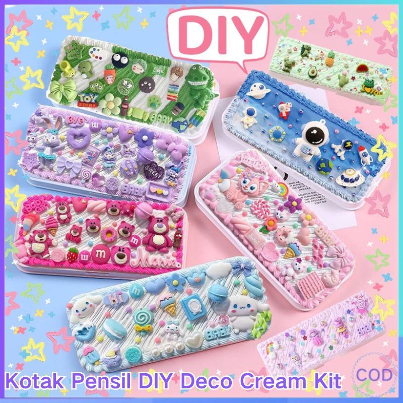 

【COD】DIY Cream Clay Pencil Case / Mendekor Pencilcase / Kit Kotak Pensil DIY / Stationery Pake Handmade / DIY Kotak alat tulis kreatif lem krim / DIY Pencilcase