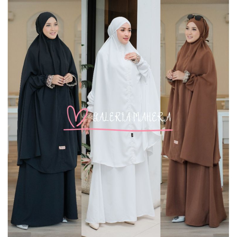 Khadijah Gamis Putih Syari Set Jilbab Baju Umroh Haji Muslim Wanita
