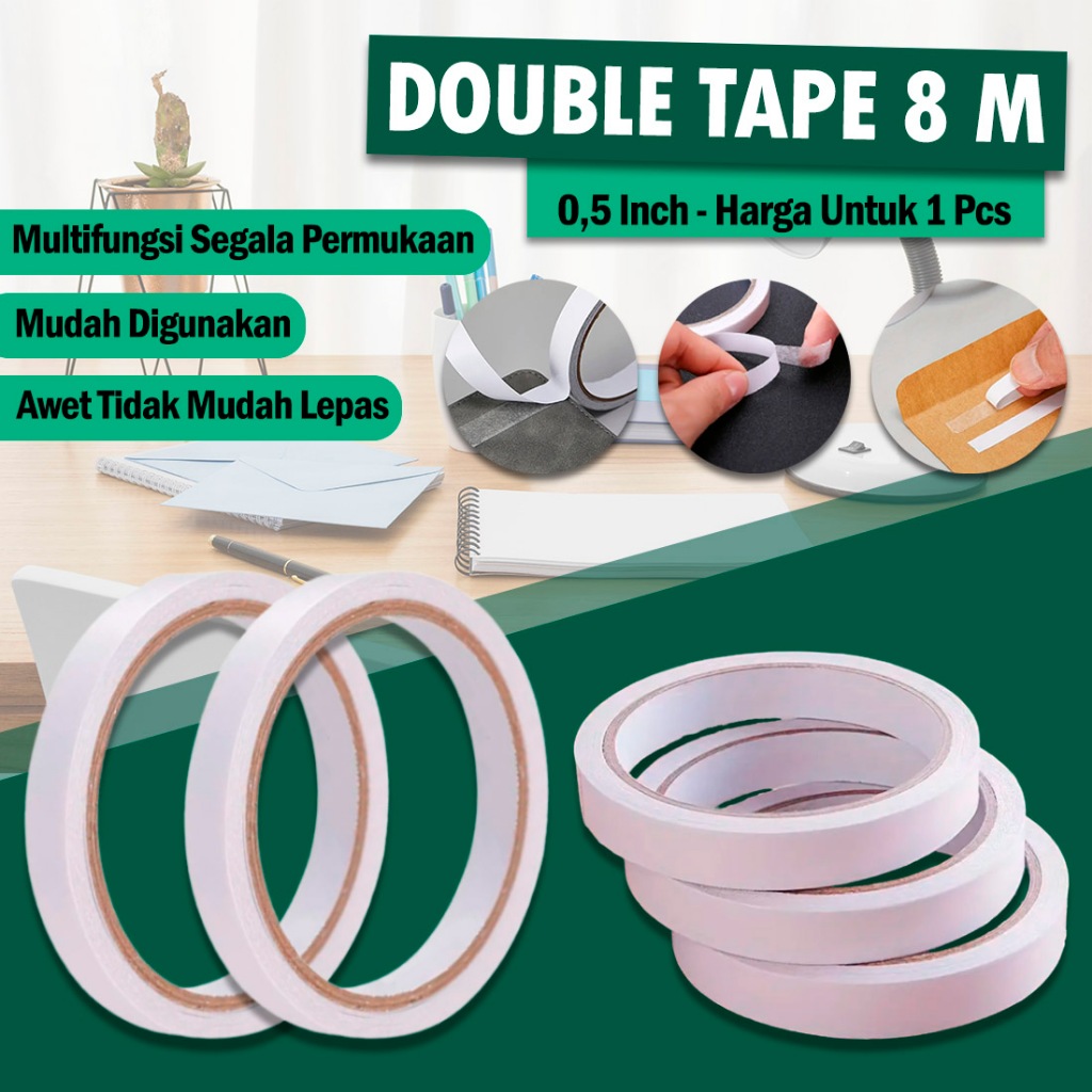 

IDEKU Double Tape 1/2 Inch 12 MM – Double Tape Solatip Perekat Dua Sisi Double Tape Kecil Multifungsi 8 Meter Double Tape Transparan 1/2 Inch