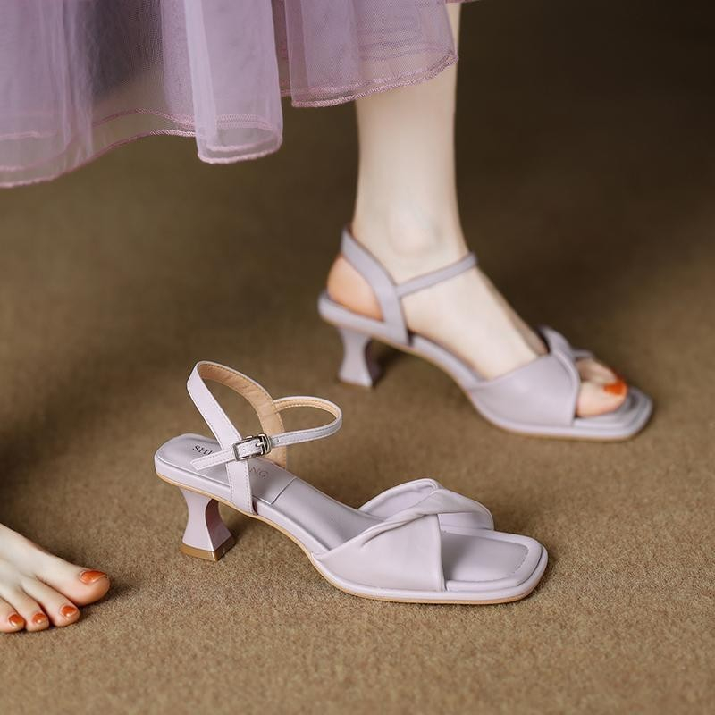 Women's Fashionable Elegant Purple High Heel Sandals with Skirt