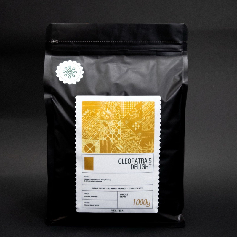 

Biji Kopi Cleopatra’s Delight | Blend 30:70 | Arabika 30% & Robusta 70% | Whole Beans & Grand Size | 1KG & 200gr