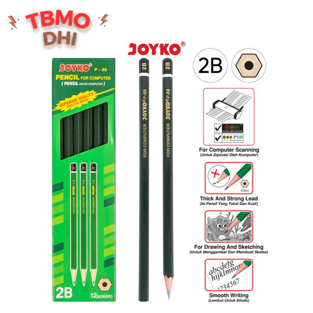 

Pensil 2B Joyko P-88 Hijau (12Pcs) / Pensil Komputer / Pensil UN / Pensil Ujian / Pensil Murah