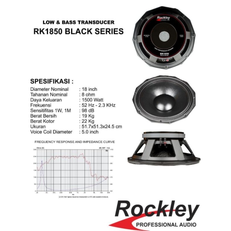 Speaker Komponen 18 Inch Rockley PD1850/2 & RK1850 Black Series Coil 5 Inch