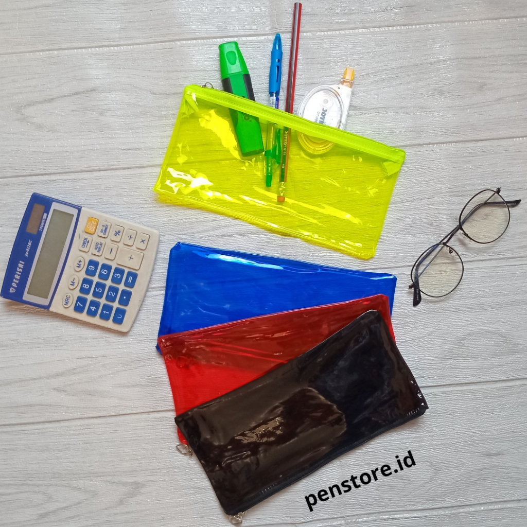 

(2pcs) Tempat pensil / Tepak Jelly Bening Transparant uk A6 / dompet / pouch resleting serbaguna anti air