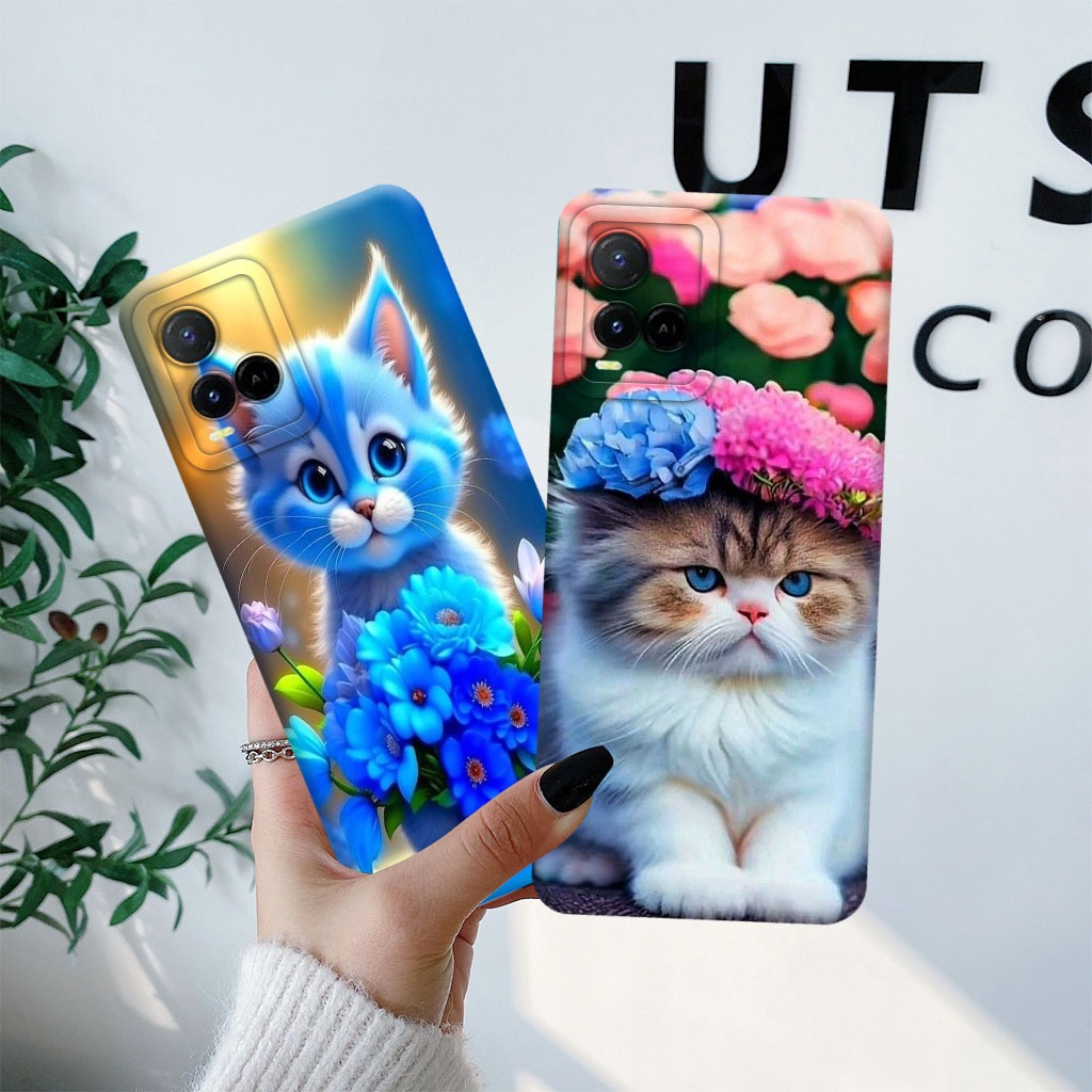 oftcase Procamera Vivo Y21 Y21A Y21S Y21T Y33S Y33T Motif KUCING ( NS06 ) Silikon Lentur Kesing HP -