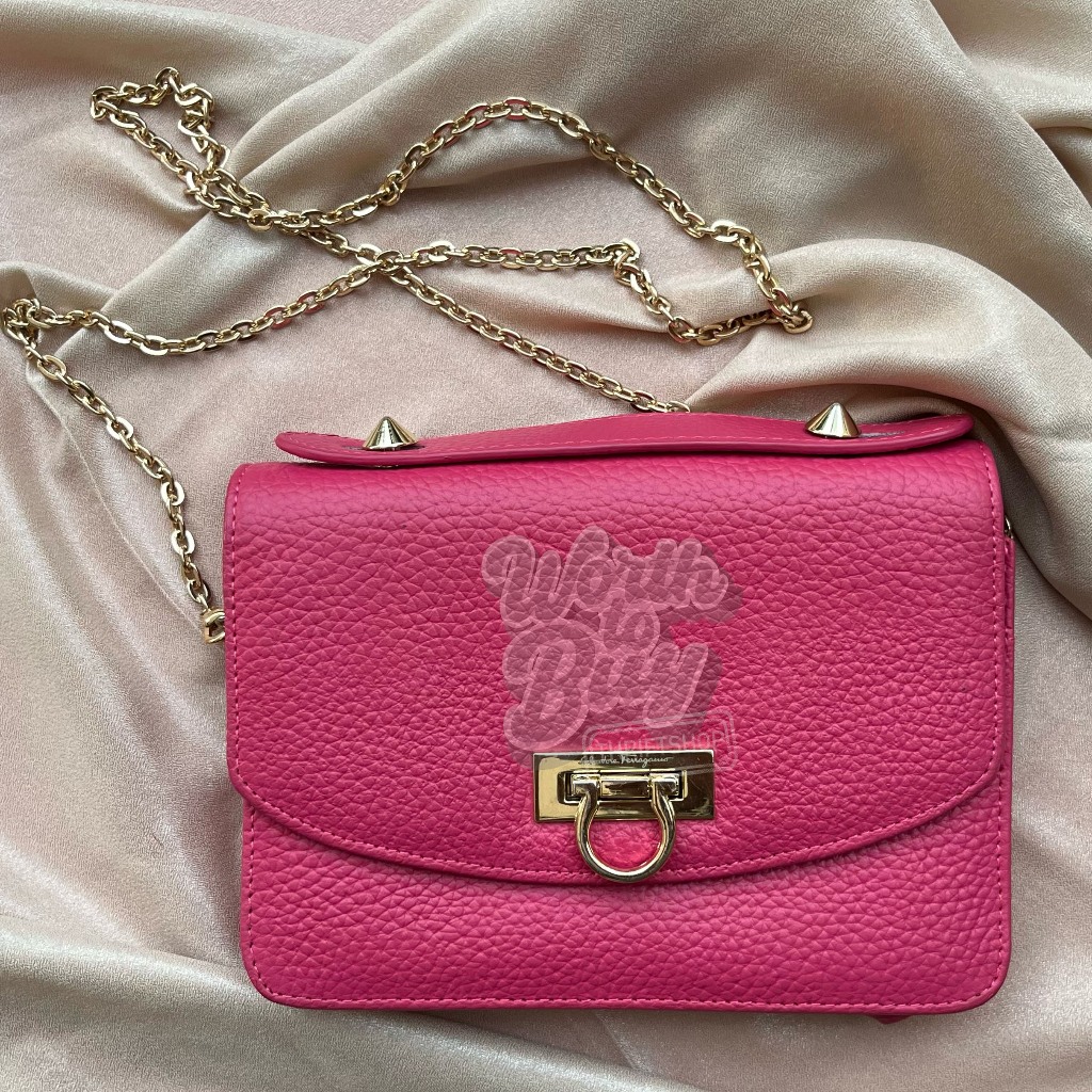 S*lvatore V*ragamo Pink Fuschia Leather Sling Bag - Sling Bag Tas Preloved Branded by Worth to buy I