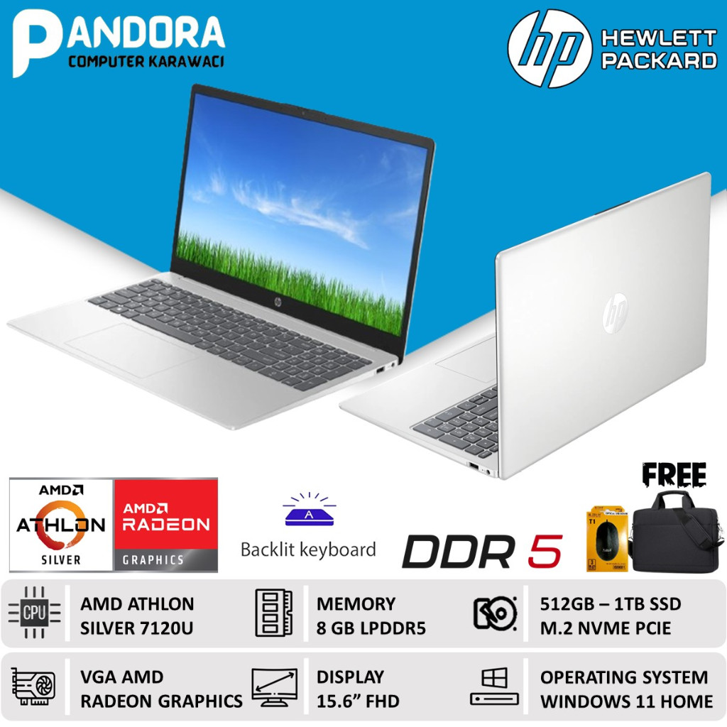 LAPTOP TERBARU MURAH HP 15 AMD ATHLON SILVER 7120U 8GB 1TB SSD WIN11 15.6"FHD