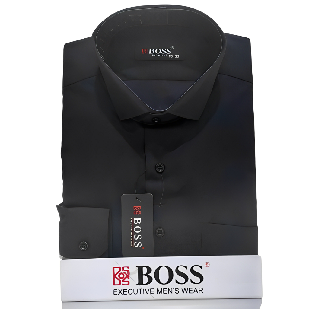 Kemeja BOSS Pria Polos Slimfit Kemeja Pria Lengan Panjang Hitam