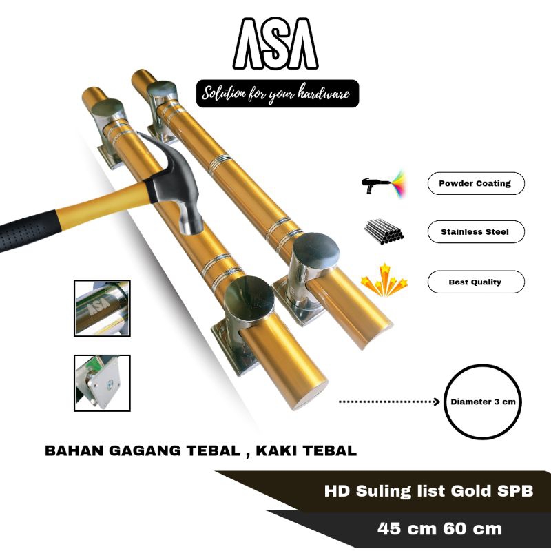 Handle Pintu HD Suling List Gold SPB Powder Coating ( ANTI GORES / ANTI LECET ) 45 cm 60 cm