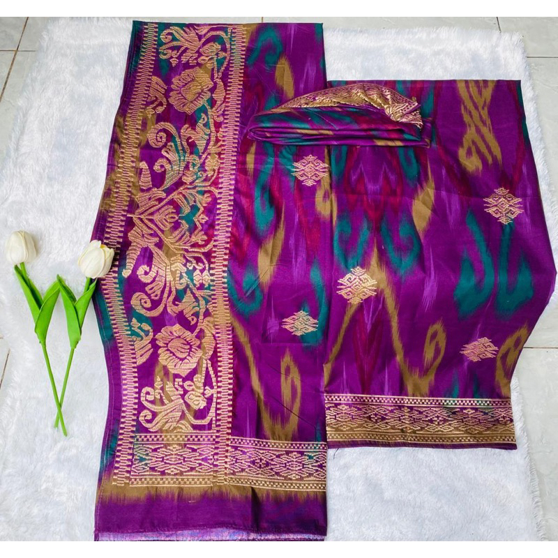 Set Couple (Wanita+Pria), Kamen Lembaran, kamen couple bordir,Saput, Udeng Setengah Jadi Motif Endek