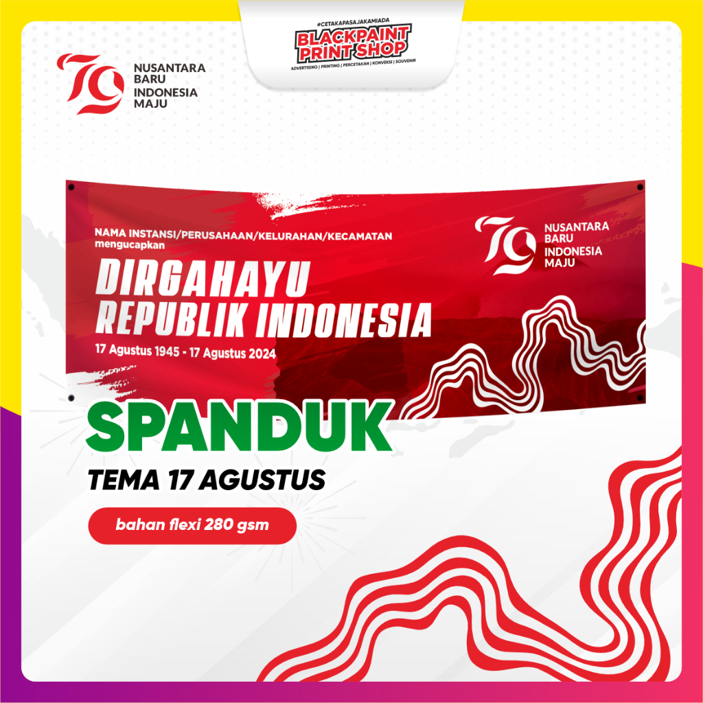 Custom Cetak Spanduk 17 Agustus / Baliho Dirgahayu / Banner Kemerdekaan HUT RI / Cetak Spanduk Backd