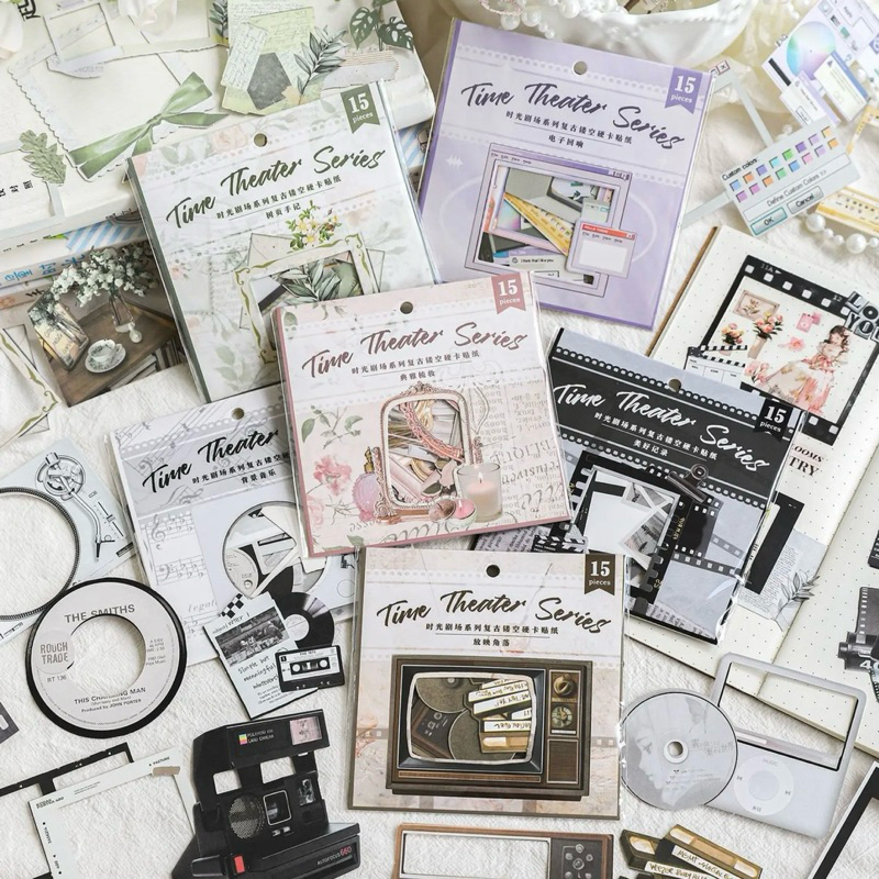 

Border Sticker Time Theater Series Frame Retro Materil Decoration Aesthetic Sticker Journal Scrapbook DIY Stiker Jurnal Kit